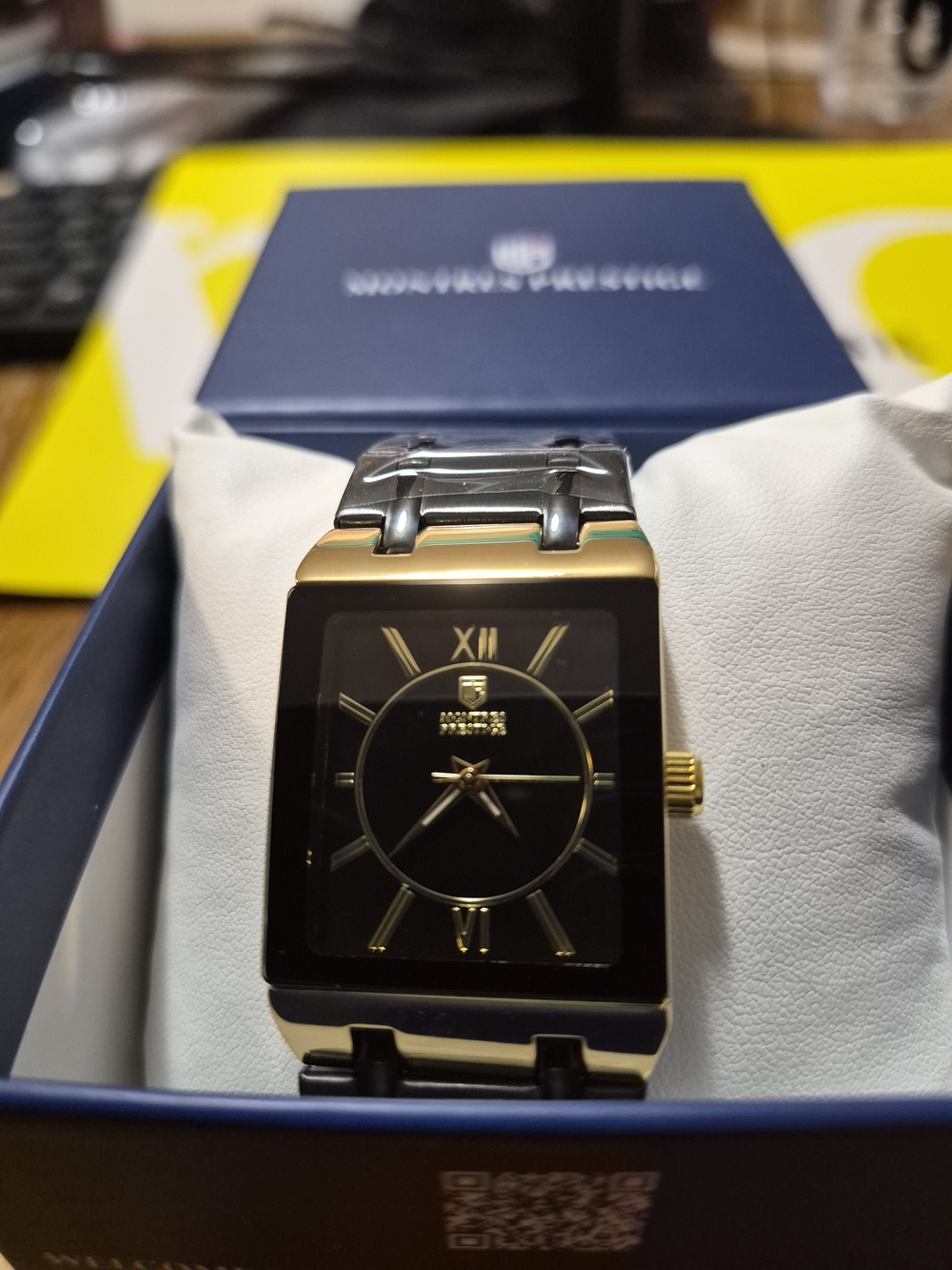 Invicta MPW-0253 Black and Gold Rectangular Men's Bracelet Watch